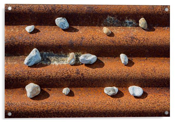 Pebbles on Rust Acrylic by David Hare