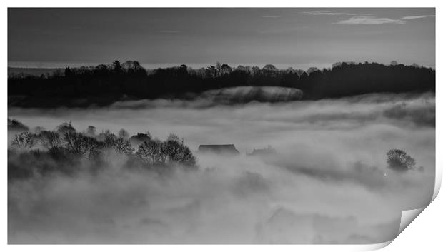 Misty Morning in the Wye Valley Print by Eric Pearce AWPF
