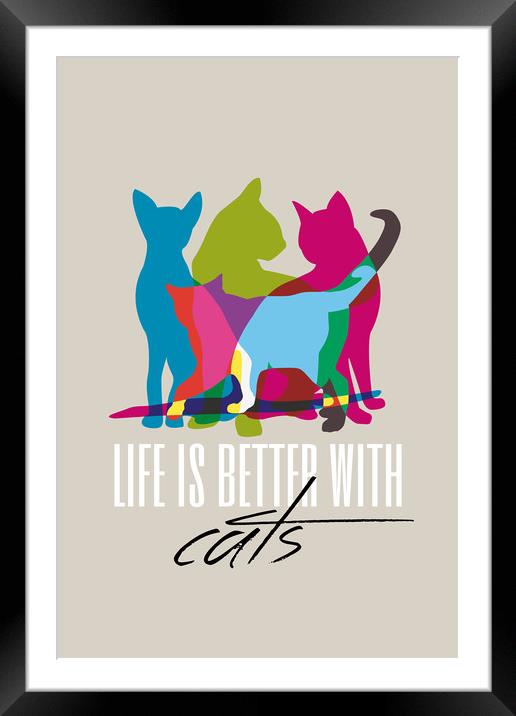 Better With Cats Framed Mounted Print by Harry Hadders