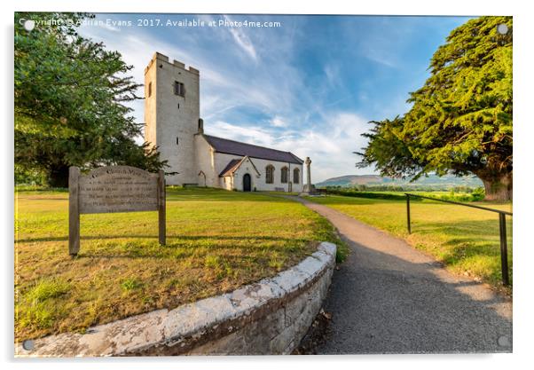 St Marcellas Church Denbighshire  Acrylic by Adrian Evans