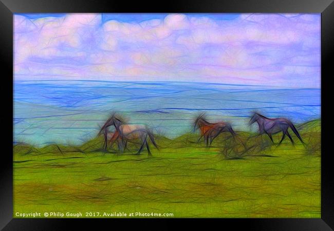 Galloping Across Dartmoor  Framed Print by Philip Gough