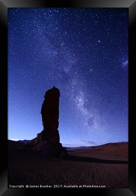 Moais de Tara and Milky Way Atacama Desert Chile Framed Print by James Brunker