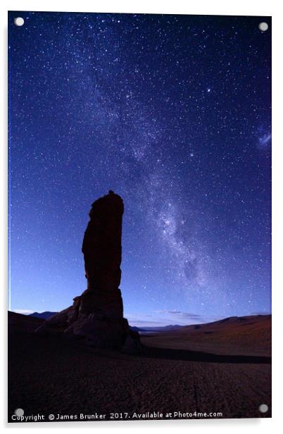 Moais de Tara and Milky Way Atacama Desert Chile Acrylic by James Brunker