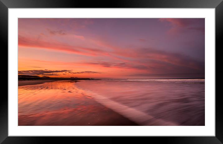 Bamburgh beach red sunset Framed Mounted Print by Naylor's Photography