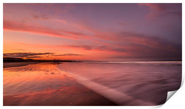 Bamburgh beach red sunset Print by Naylor's Photography