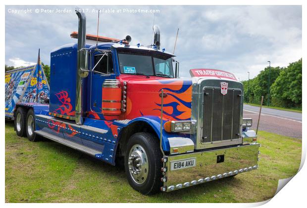 An American Peterbilt 379 truck used by a circus Print by Peter Jordan