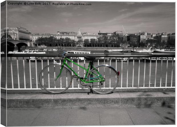Green Bike by The Thames Canvas Print by Lynn Bolt