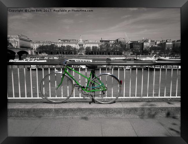 Green Bike by The Thames Framed Print by Lynn Bolt
