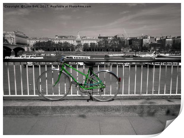 Green Bike by The Thames Print by Lynn Bolt