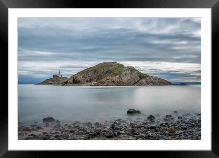 Mumbles lighthouse from the little bay. Framed Mounted Print by Bryn Morgan
