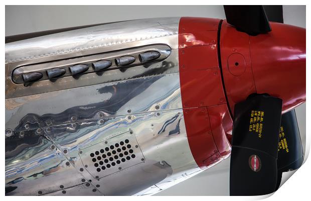 Closeup P51 mustang engine cowling red spinner Print by Ashley Redding