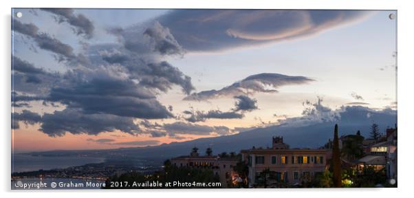 Taormina sunset pan Acrylic by Graham Moore