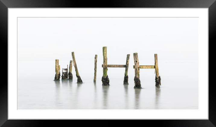 old jetty in the mist Framed Mounted Print by Alf Damp