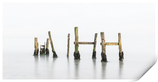old jetty in the mist Print by Alf Damp