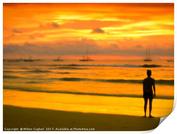 Yellow Sunset Print by Milton Cogheil