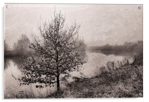Riverside tree in the fog. Acrylic by Paul Cullen