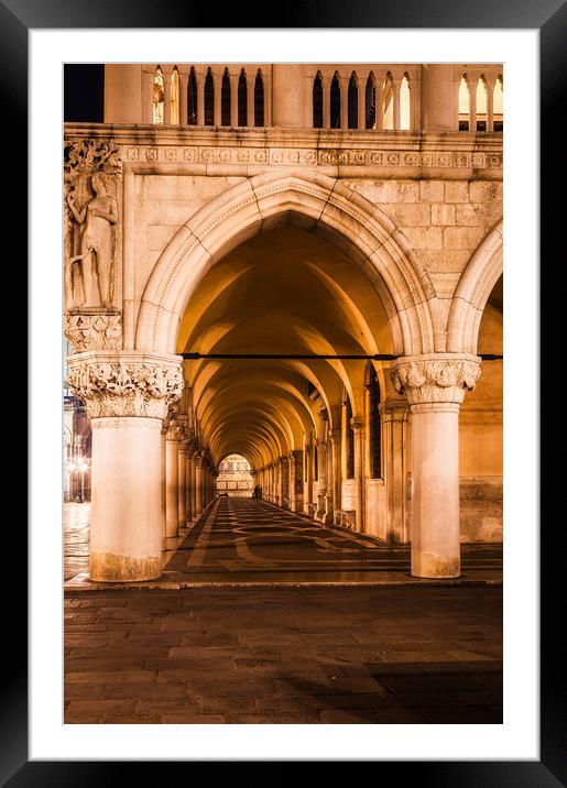 VENICE COLONNADE NIGHT Framed Mounted Print by John Hickey-Fry