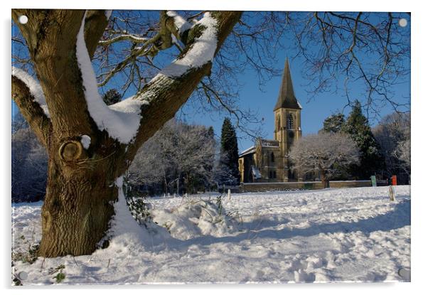 St Peter's Church, Southborough,Kent in snow Acrylic by Alan Barnes