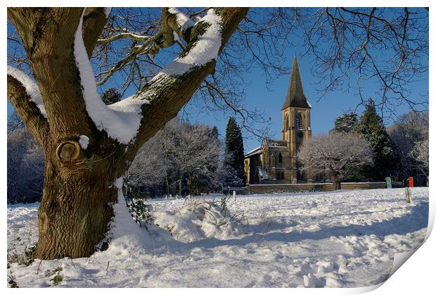 St Peter's Church, Southborough,Kent in snow Print by Alan Barnes