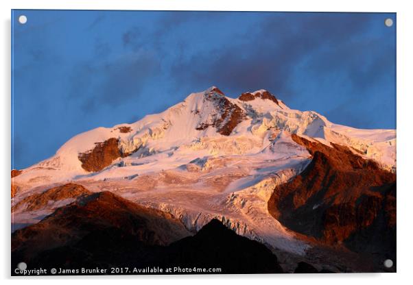 Mt Huayna Potosi Sunrise Cordillera Real Bolivia Acrylic by James Brunker
