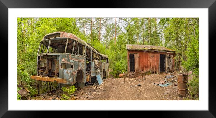 Wrecked Bus in Car Graveyard Framed Mounted Print by Antony McAulay