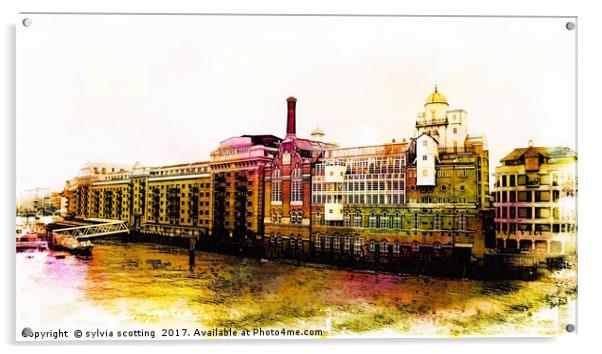 Unique Decorative wall art of Butlers Wharf in Lon Acrylic by sylvia scotting
