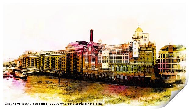 Unique Decorative wall art of Butlers Wharf in Lon Print by sylvia scotting