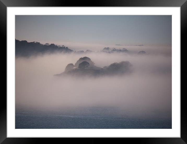 Drake's Island in the Mist Framed Mounted Print by Jon Rendle