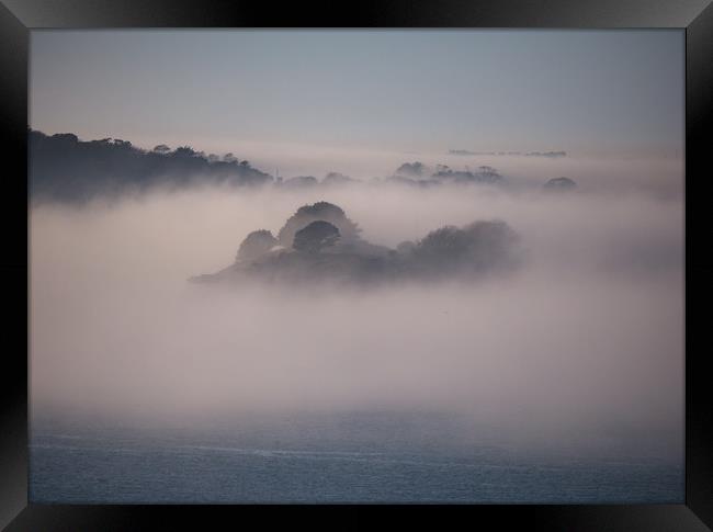 Drake's Island in the Mist Framed Print by Jon Rendle