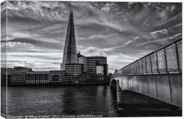 The Shard & London Bridge - B&W Canvas Print by Milton Cogheil