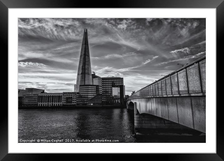 The Shard & London Bridge - B&W Framed Mounted Print by Milton Cogheil
