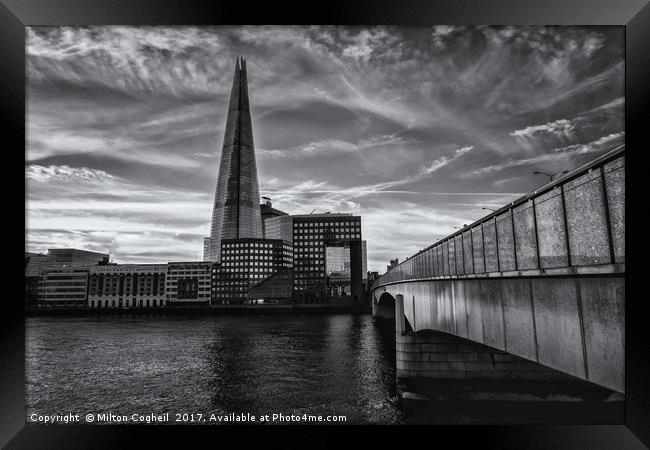 The Shard & London Bridge - B&W Framed Print by Milton Cogheil