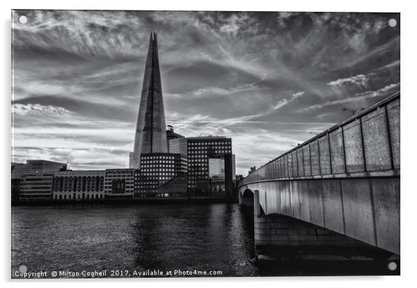 The Shard & London Bridge - B&W Acrylic by Milton Cogheil