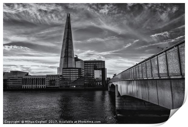 The Shard & London Bridge - B&W Print by Milton Cogheil