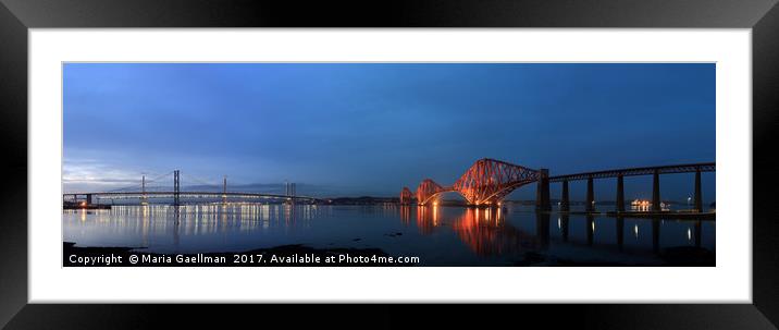 Firth of Forth Bridges at Twilight - Panorama Framed Mounted Print by Maria Gaellman
