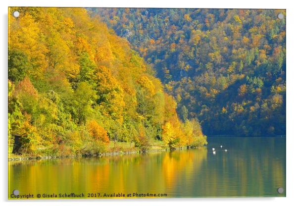 Danube in Autumn Acrylic by Gisela Scheffbuch