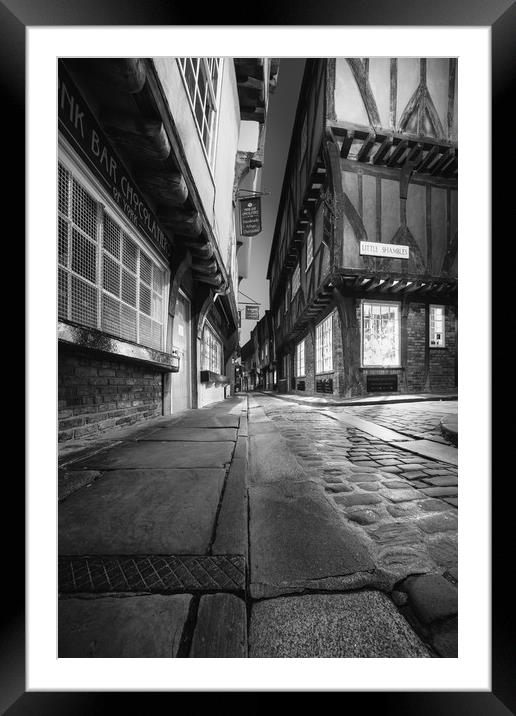 First Light at The Shambles, York (B&W) Framed Mounted Print by Phil MacDonald