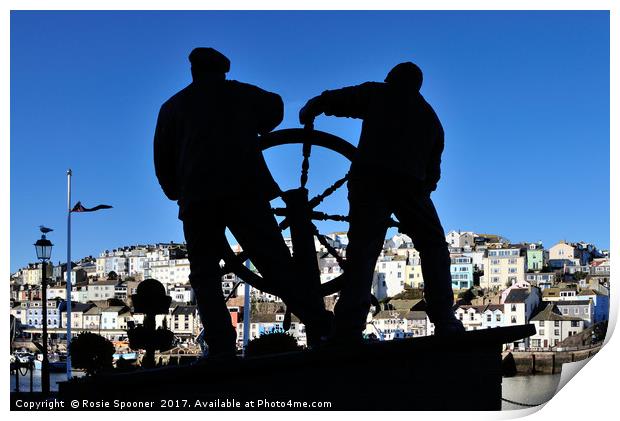 The Man and Boy Statue at Brixham Harbour Print by Rosie Spooner