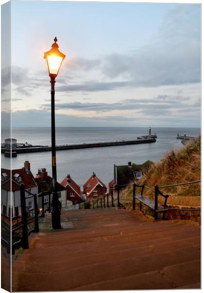 Whitby Steps Blue Hour Canvas Print by Sarah Couzens