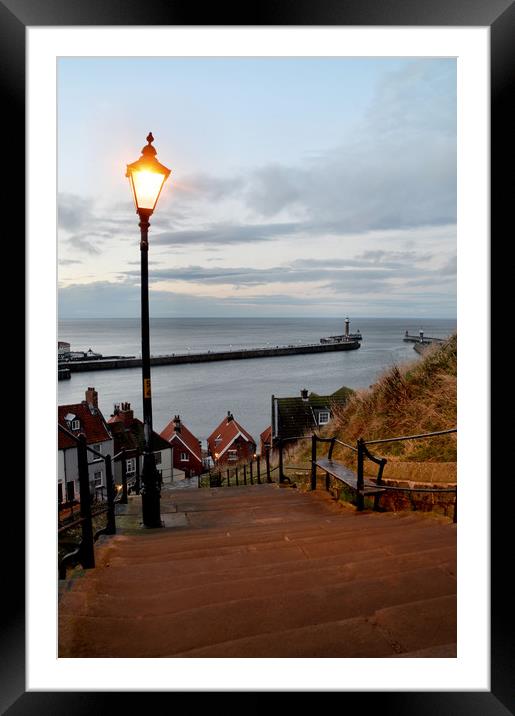 Whitby Steps Blue Hour Framed Mounted Print by Sarah Couzens