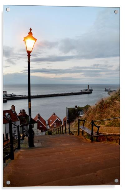 Whitby Steps Blue Hour Acrylic by Sarah Couzens