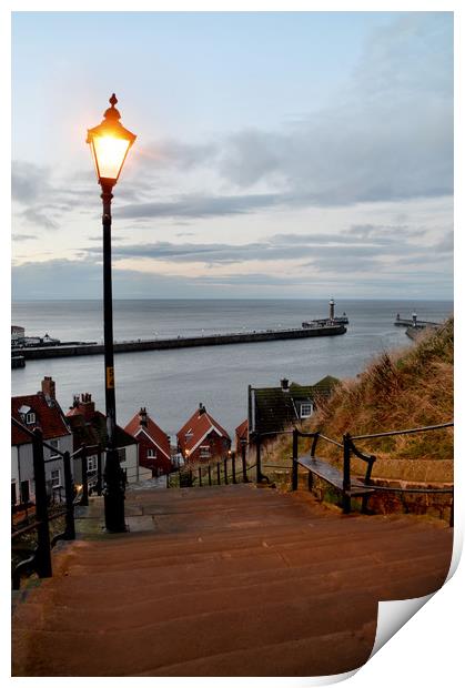 Whitby Steps Blue Hour Print by Sarah Couzens