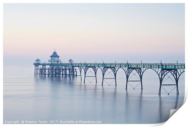 Sunset at Clevedon Pier Print by Stephen Taylor