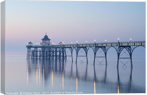 Dusk at Clevedon Pier Canvas Print by Stephen Taylor