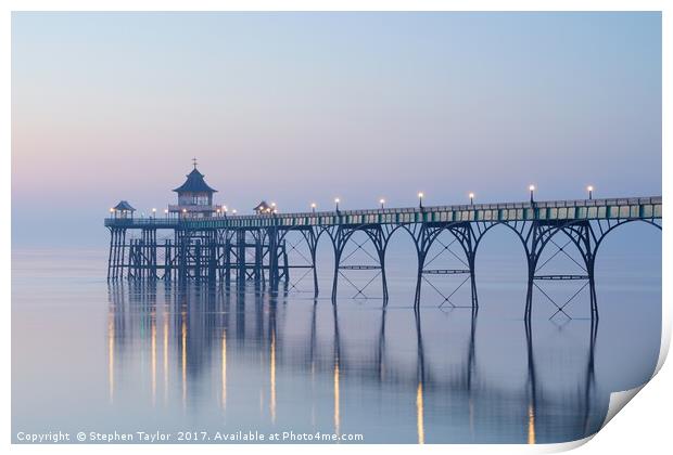 Dusk at Clevedon Pier Print by Stephen Taylor