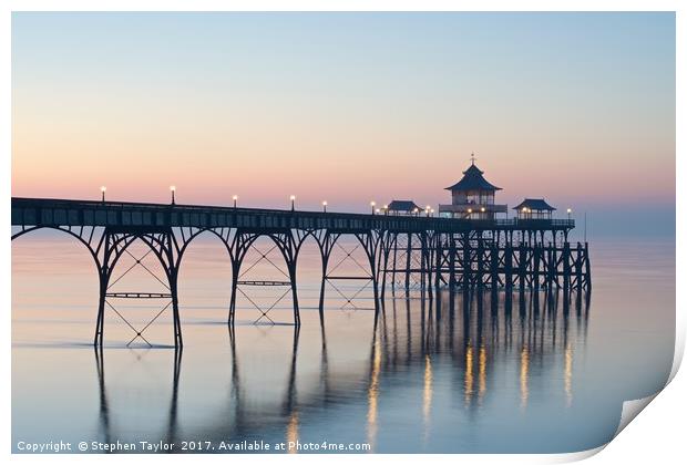 Sunset at Clevedon Pier Print by Stephen Taylor