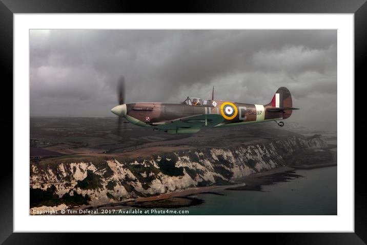 Spitfire over the White Cliffs Framed Mounted Print by Tom Dolezal