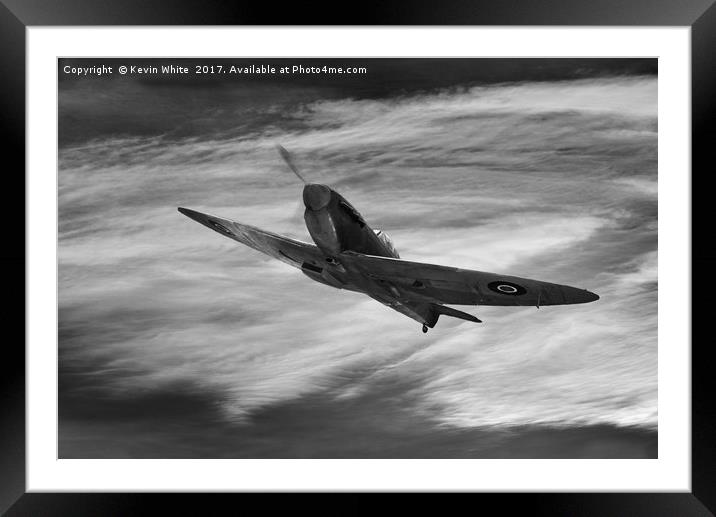 RAF Spitfire monochrome Framed Mounted Print by Kevin White