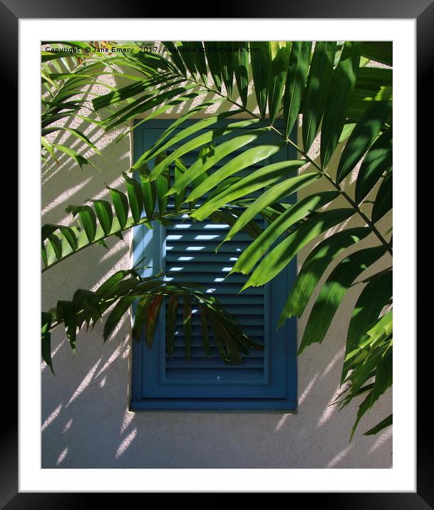 Blue Shutters in the Sun Framed Mounted Print by Jane Emery