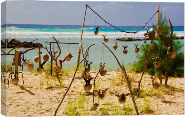 Beach Art with Coconut Shells - Barbados Canvas Print by Jane Emery